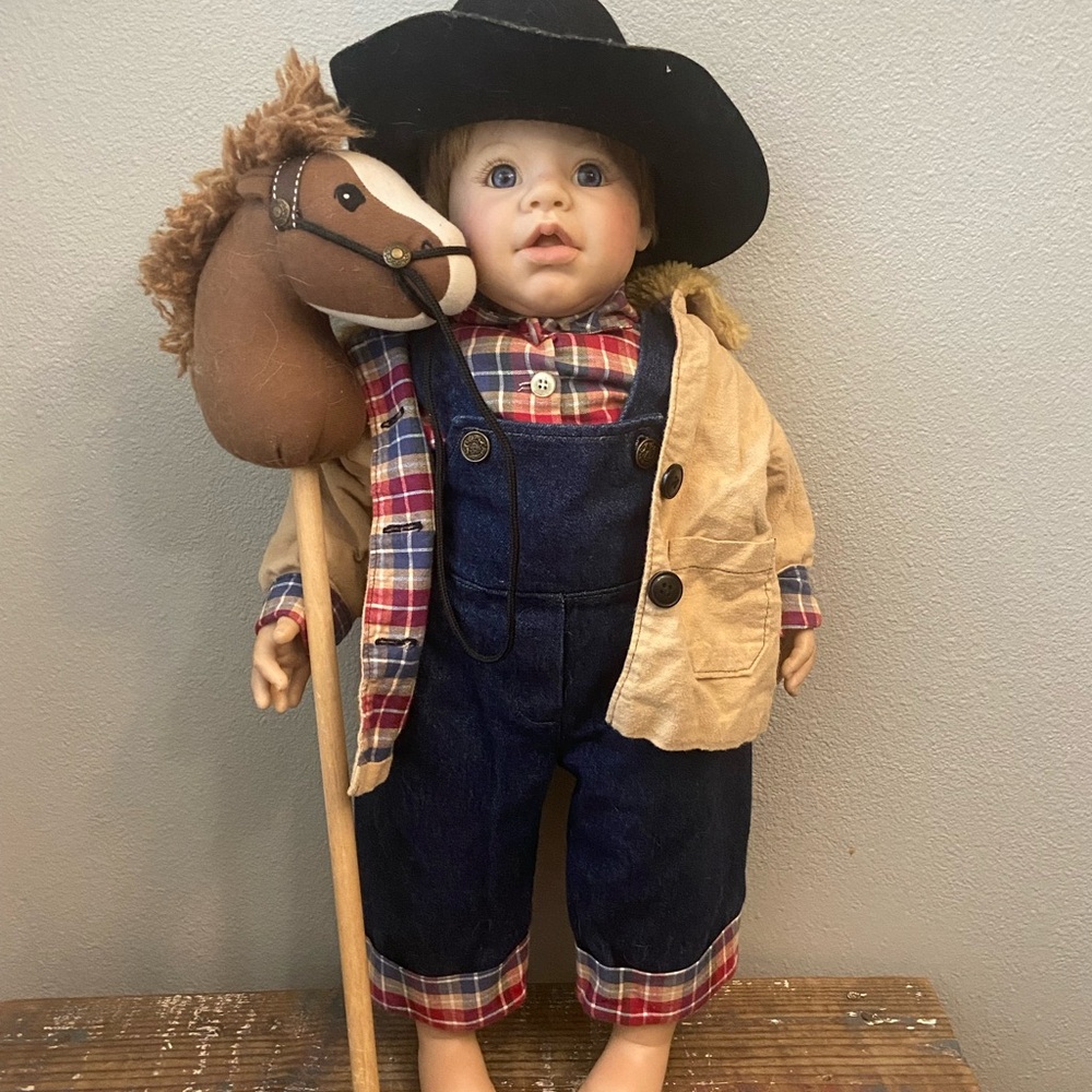 “She’s a peach, lil peanut” Lee Middleton reborn Doll with Stick Horse